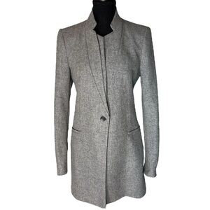 ZARA BASIC COLLECTION Grey Tailored Jacket Coat Blazer Lambswool Lined Small